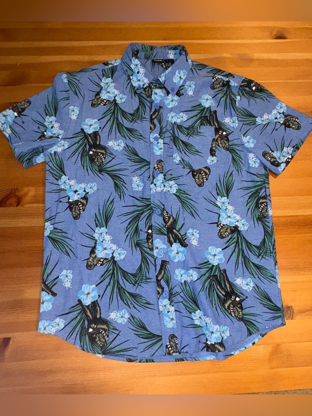 Star Wars Chewbacca Hawaiian Shirt Mens Medium Blue Floral Button Down Chewie